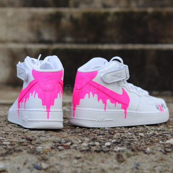 Nike Air Force 1 Mid Pink Paint drip "HOPE" Breast Cancer Awareness Cust… - Picture 4 of 9